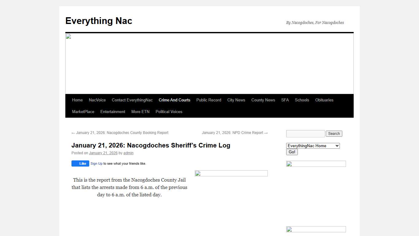 January 21, 2026: Nacogdoches Sheriff’s Crime Log Everything Nac